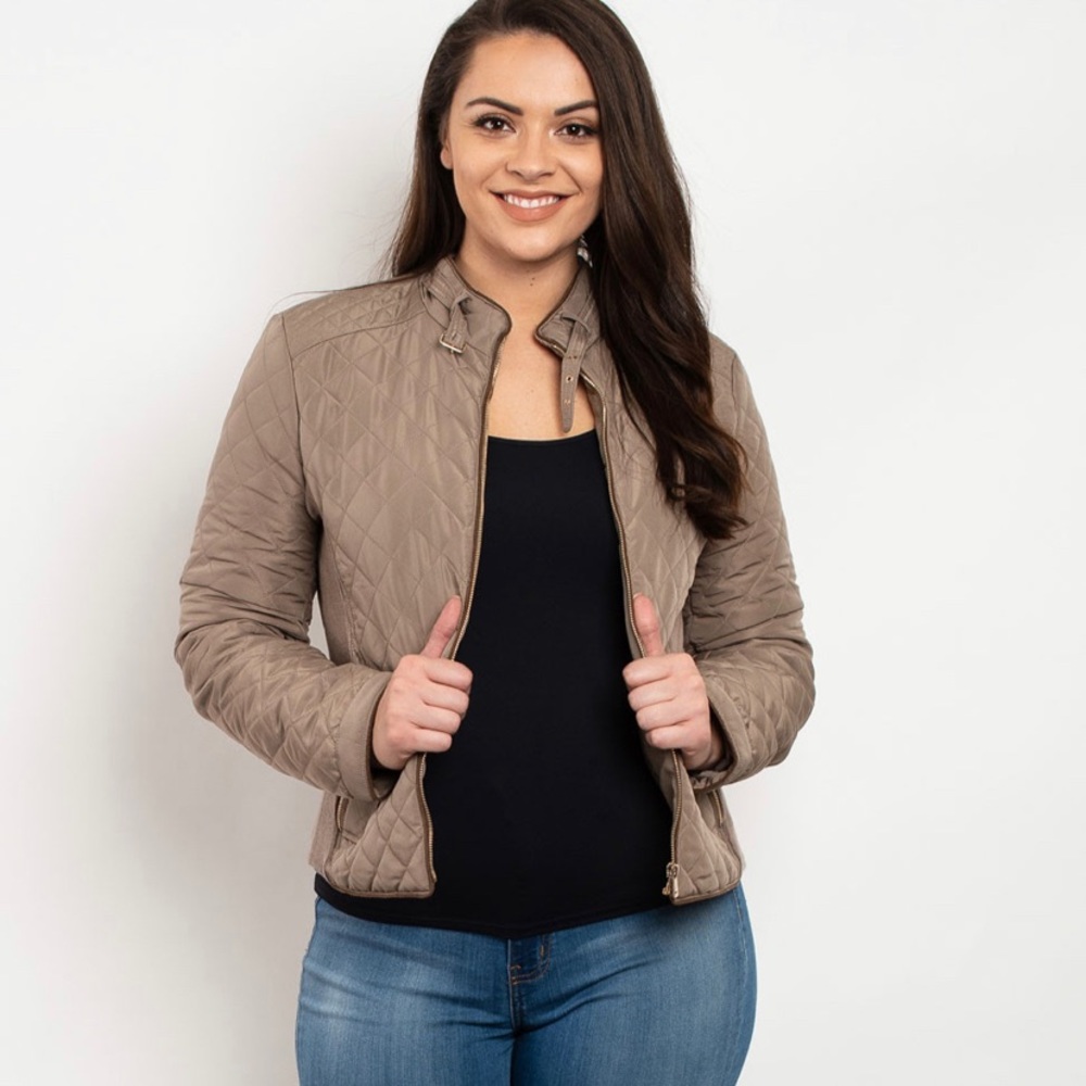 Taupe Quilted Jacket--Plus Size but small